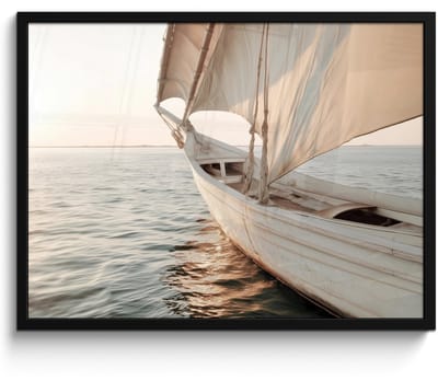 Poster in lijst - Fotolijst 80x60 cm - Posters - Zeilboot - Zee - Beige - Zon - Posterlijst zwart - Decoratie - Wanddecoratie woonkamer - Muurdecoratie slaapkamer