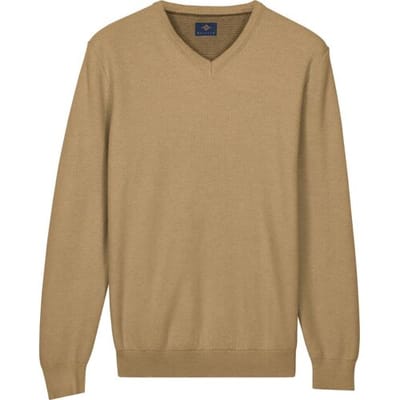 Baileys Trui Cotton V-Neck Pullover Subtle Faux-Uni Structure Knit Zand / male