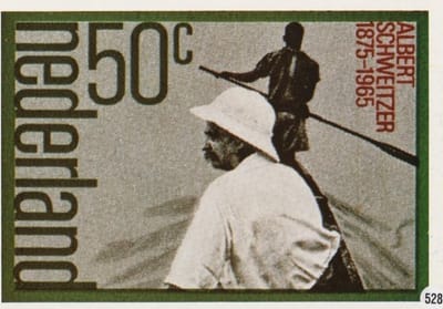 Briefkaart met afbeelding Herdenking Albert Schweitzer postzegel
