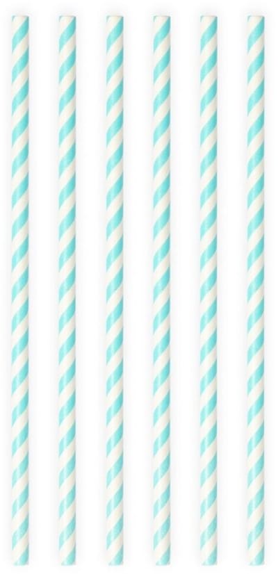 40 Papieren Rietjes Gestreept Babyblauw - 6mm x 197mm - Set van 2 Pakjes (40 stuks) - Babyshower jongen, kraamfeest & geboorte