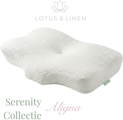 Lotus & Linen Serenity Collectie - Aligna Cervicaal Traagschuim Hoofdkussen - Ergonomisch - Orthopedisch - Anti Nekklachten - Antiallergisch Tencel Hoes - Premium Memory Foam Pillow - 57x40x11 cm