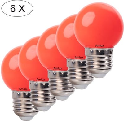 Set 6 stuks rode led lampen - 1W - E27