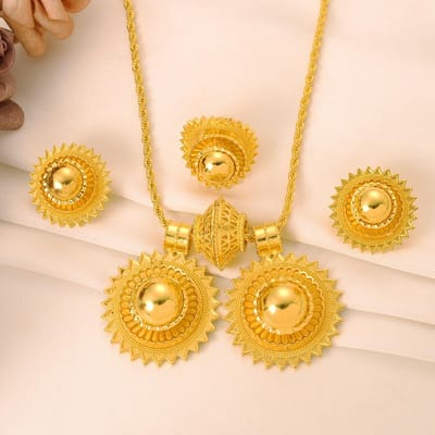 Eritrese en Ethiopische Zirkoon Hanger Kettingen Oorbellen Ring voor Vrouwen Goudkleur Afrikaanse Huwelijksgeschenken resizable beige