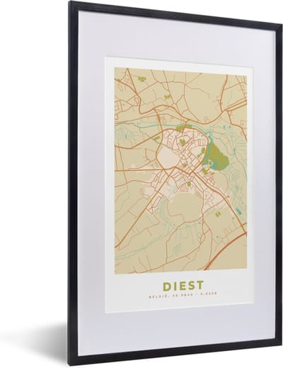 Fotolijst incl. Poster - België - Diest - Plattegrond - Stadskaart - Kaart - 40x60 cm - Posterlijst
