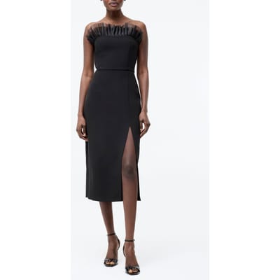 French Connection Bandeau Organza Mix Frill Midi Dress Black Size: 8 | Midi Dresses Outlet | Dames | Zwart