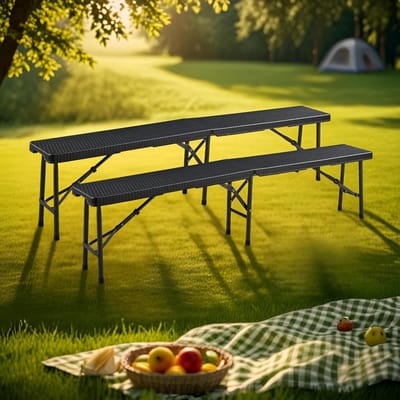 Opvouwbare Tuinbank - Klapbank Set - Buiten Zitten - Ruimtebesparend Ontwerp - 180 cm Lengte - Zwart Rotan Look
