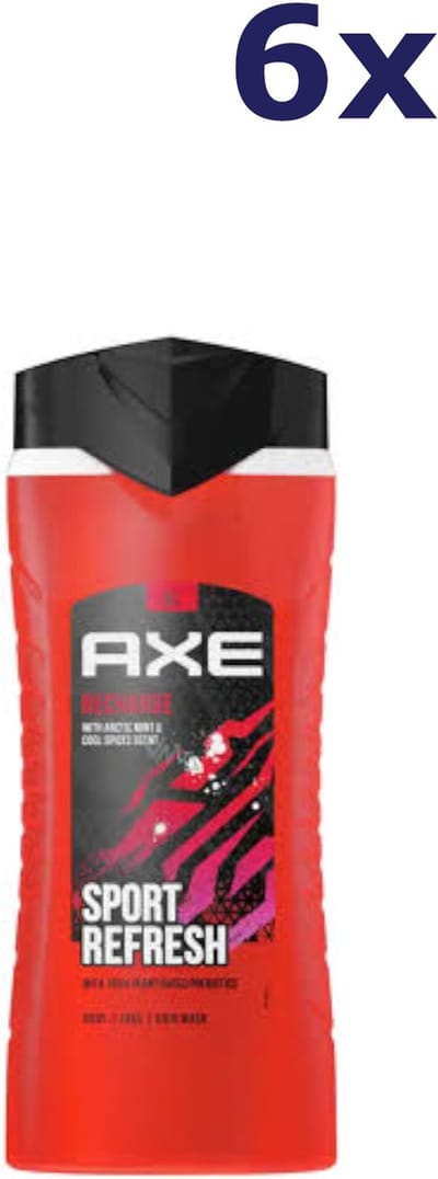 Axe - 3-in-1 Douchegel, Facewash & Shampoo Mannen - Recharge Sport Refresh – 12 uur Lange Onweerstaanbare Frisse Geur van Artic Mint en Cool Spice - Voordeelverpakking 6 x 400 ml