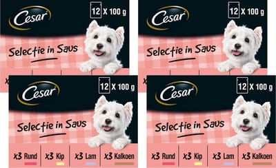 4x Cesar Maaltijdzakje Adult In Saus Multipack - Hondenvoeding - 12x100g