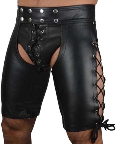 Erotische Korte Broek - Kunstleer - Zwart - BDSM - Open billen - Sexy - Veters