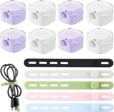 Set van 8 zelfklevende magnetische kabelorganizers met 5 herbruikbare siliconen clips voor draadopslag in kantoor, huis en auto