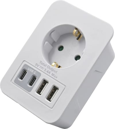 Stopcontact RA met 2 USB-A en 2 USB-C Ports - Met Child Lock - 5 V - 3.4 A