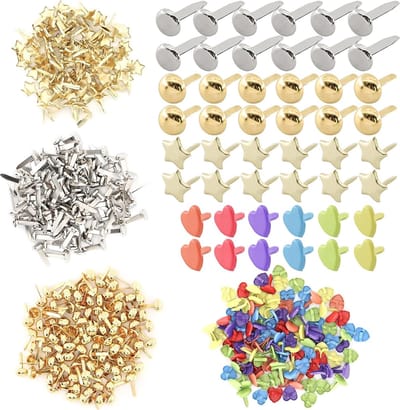 400 Pcs Mini Brads - Round Head Clips - Pattern Bag Clips - Star Heart Shape - DIY Crafts