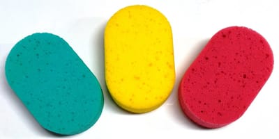 Rojafit Bad- en Douche Spons - Voordeelset 3 Stuks - 3 verschillende Kleuren - Afmeting: 14 cm x 9 cm x 5 cm.