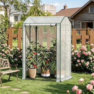 MODFU - Foliekas - Met Ventilatieopeningen En Oprolbare Ritsdeur - Voor Balkon En Tuin - Staal En Polyethyleen - Wit - 100 X 83 X 150 Cm