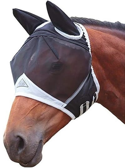 Allecto - Fijnmazig Vliegenmasker - Paardenmasker - Bescherming tegen muggen - Zwart & Wit - UV-bescherming - Geschikt voor Paard - M