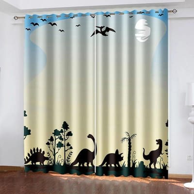 Rideau Occultant Décoration Intérieure Impression Ombre Dinosaure Essentiel pour Chambre d'Enfant Salon Rideaux Haute Opacité Divers Motifs de Dinosaures W70 X H185cm X 2&Grommet Top
