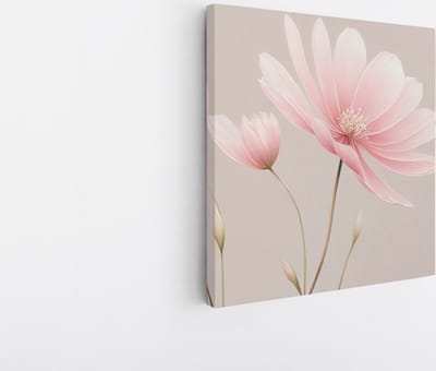 Saammp Canvas Schilderij - 2 Roze bloemen - Abstract - 20x20 - Foto op canvas - Wanddecoratie - Muurdecoratie Woonkamer - Kantoor Decoratie