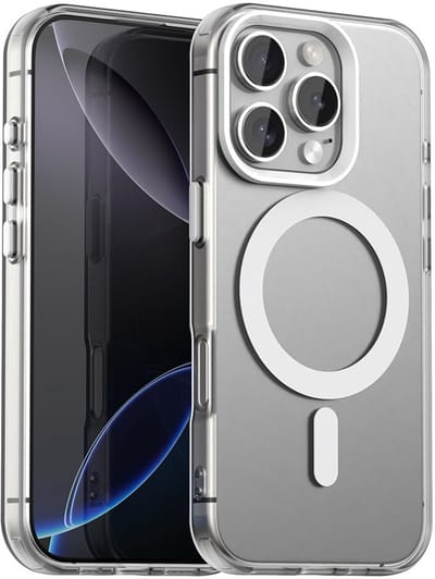 MagSafe Compatibel Backcover Hoesje Geschikt voor Apple iPhone 16 Pro - Wit & Semi-Transparant Design - Stijlvol & Goede Bescherming