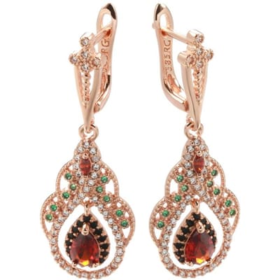 Nieuwe Rose Gold Kleur Druppeloorbellen Voor Vrouwen Kristallen Bloem Rode Natuurlijke Zirkonia Oorbellen Voor Vrouwen Vintage Sieraden beige