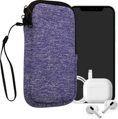 kwmobile telefoontasje universeel geschikt voor XXL - 7" smartphones - 17,7 x 8,5 cm - Hoesje met rits en polslusje -In jeansblauw / wit -