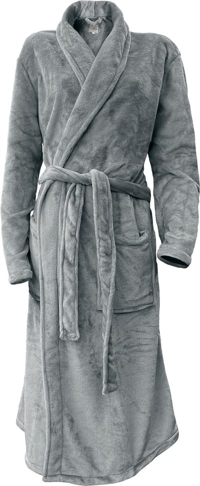 LINNICK Flanel Fleece Uni Badjas - Dark Grey - S - Badjas Dames - Badjas Heren
