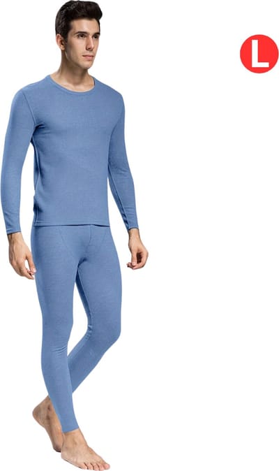 Livano Thermokleding Set - Thermobroek - Thermoshirt - Thermo - Beenverwarmers - Voor Heren - Fleece - Broek + Shirt - Lichtblauw - Maat M