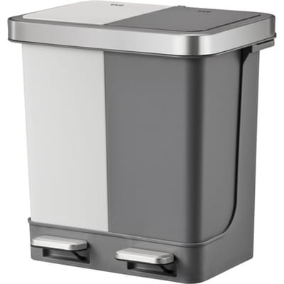 EKO - Hana Duo Recycling pedaalemmer 10+10 liter - Stainless steel Plastic - wit, grijs - Prullenbak