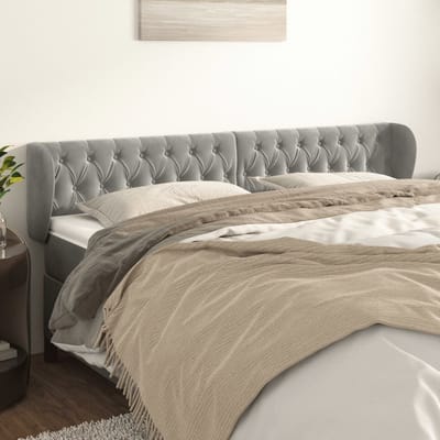 vidaXL - Hoofdbord - met - randen - 203x23x78/88 - cm - fluweel - lichtgrijs