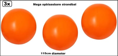 3x Mega opblaas strandbal diameter 115cm oranje - Crowdball - Evenement thema feest festival party holland EK strand beach tropical