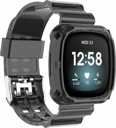 TPU Smartwatch bandje - Geschikt voor  Fitbit Versa 3 crystal bandje met frame - transparant zwart - Strap-it Horlogeband / Polsband / Armband