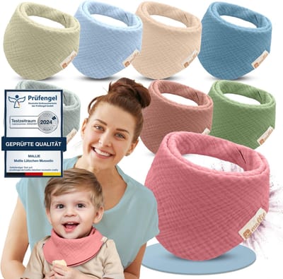 Mallie® Mousseline Slabbetjes Baby in 8-delige Set | Als Bibs, Driehoekssjaal Baby, Baby Slabbetjes Wasbaar | Mousseline Halsdoek Baby, Mousseline Doekjes Baby en Babylabbetjes | Kwijlslabbetjes Baby Halsdoekjes - Kwijldoekjes