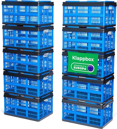 Novaliv Vouwbox Blauw Set van 10 - 16L Vouwmand met Handvatten - Veelzijdige Boodschappenmand - Praktische Opbergdoos