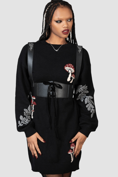 Killstar - Gothic Midi-jurk - Bitter Morelle Jupmer jurk - XS tot XXL - voor Vrouwen - zwart