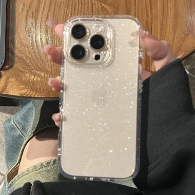 Luxe glitter transparante hoes voor iPhone 11 12 13 14 15 16 Pro Max X XR XS 7 8 Plus Mini, schokbestendige bumpercover For iPhone 16 Pro beige