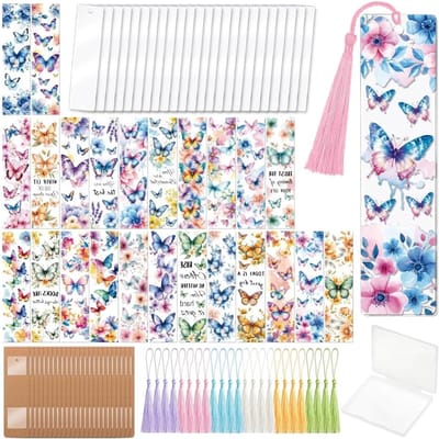 121-delige Vlinder en Bloemen UV DTF Boekenlegger Maakset - Acryl Knutselpakket voor Volwassenen en Kinderen, DIY Schattige Boekenleggers en Stickers voor Studenten en Leraren