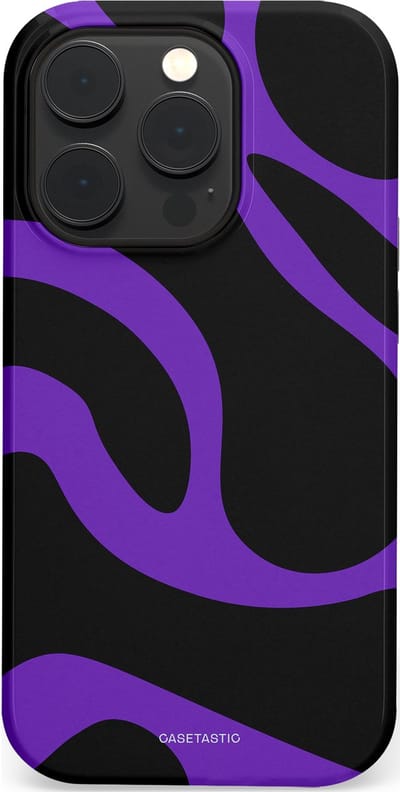 Casetastic Hoesje Geschikt voor Apple iPhone 14 Pro Magsafe - Stijlvolle Beschermende Duo-layer Case - Golven van Paars en Zwart