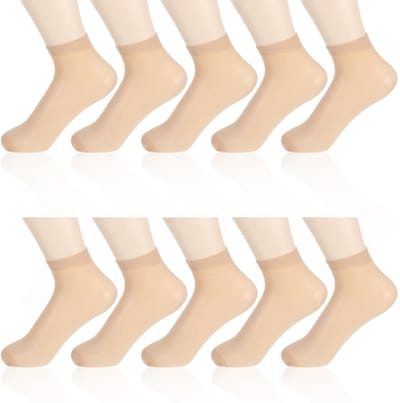Dailygoods- Netsokken 10 Paar - Doorzichtig/Modieus - Ultradun/Nylon - Enkelhoog/Kant - Versterkte Neus - Zwart/Huidskleur - Kousen