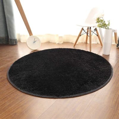 Famanu – Rond shaggy tapijt langpolig antislip 80 cm zwart