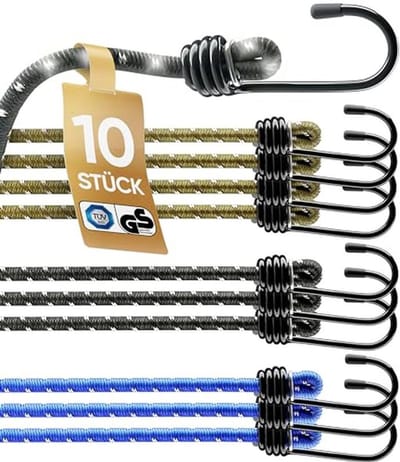 Spanbanden set - Elastische koorden - Veilig bevestigen - TÜV/GS-gecertificeerd - 10 stuks - Assorti