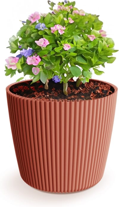 Prosperplast Plantenpot/bloempot Buckingham - buiten/binnen - design kunststof - steenrood - D14 x H13 cm