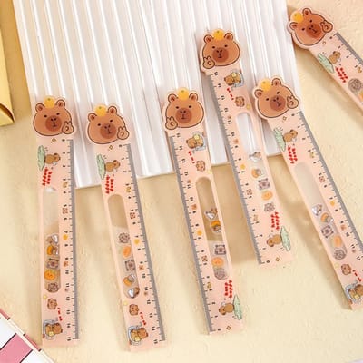 1 règle amusante pour fournitures scolaires, règle mignonne de 15 cm, outil de dessin, panda en acrylique, accessoires scolaires, règles de papeterie Kawaii beige