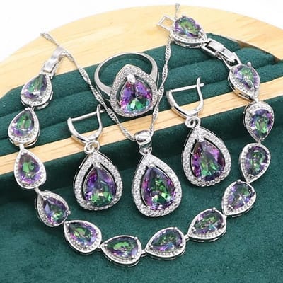 Ensemble de bijoux de mariage légers et luxueux pour femmes, ensemble de bijoux décoratifs en cuivre plaqué platine et zircon 10 yards