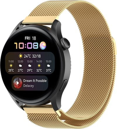 Milanees bandje - geschikt voor Huawei Watch GT Runner 2 / GT 2(e) 46 mm / GT 3 / 4 / 5 (Pro) 46 mm / Watch 3 (Pro) / Watch 4 (Pro) / GT 6 (PRO) 46mm - goud