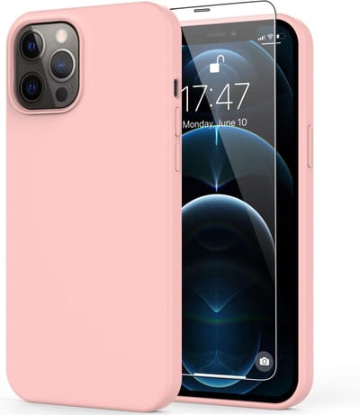 Solid hoesje Geschikt voor: iPhone 12 Pro Max Soft Touch Liquid Silicone Flexible TPU Cover - Sand Pink + 1X Screenprotector Tempered Glass