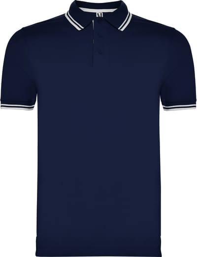 Heren polo'Montreal' met 2 steepjes in kraag en mouwen merk Roly maat M Donkerblauw/Wit