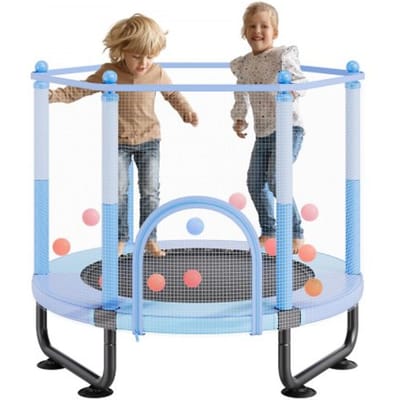 VEVOR Kindertrampoline Buitentrampoline Mini Leisure Trampoline 1545 mm voor peuters met veiligheidsnet en basketbalring, verjaardagscadeau Kerstspeelgoed voor kinderen vanaf 3 jaar Blauw