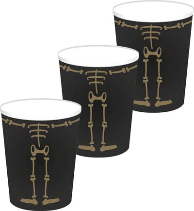 Haza Halloween/horror skelet feest bekers - 24x - zwart - papier - 250 ml