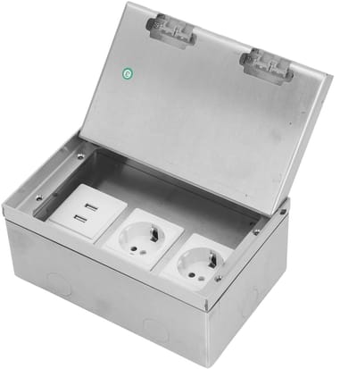 Dailygoody - Roestvrij Stalen Vloercontactdoos - 3 Inbouwstopcontacten - Vlamvertragend en Flexibel - Geschikt voor Bureau - 2 USB Poorten - Ideaal vo...