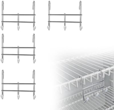 Dailygoods- Haakbevestiging Zware Ophanghaken - Draadplankaccessoires - 4 Stuks - Verchroomd Ijzer - Duurzaam - Optimaliseer Opbergruimte - Draadplankhaak