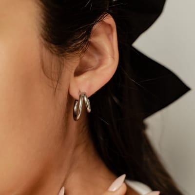 Hey Happiness Dubbel Hoepel Oorbellen Dames – Roestvrij Staal – Modern Design - Zilver